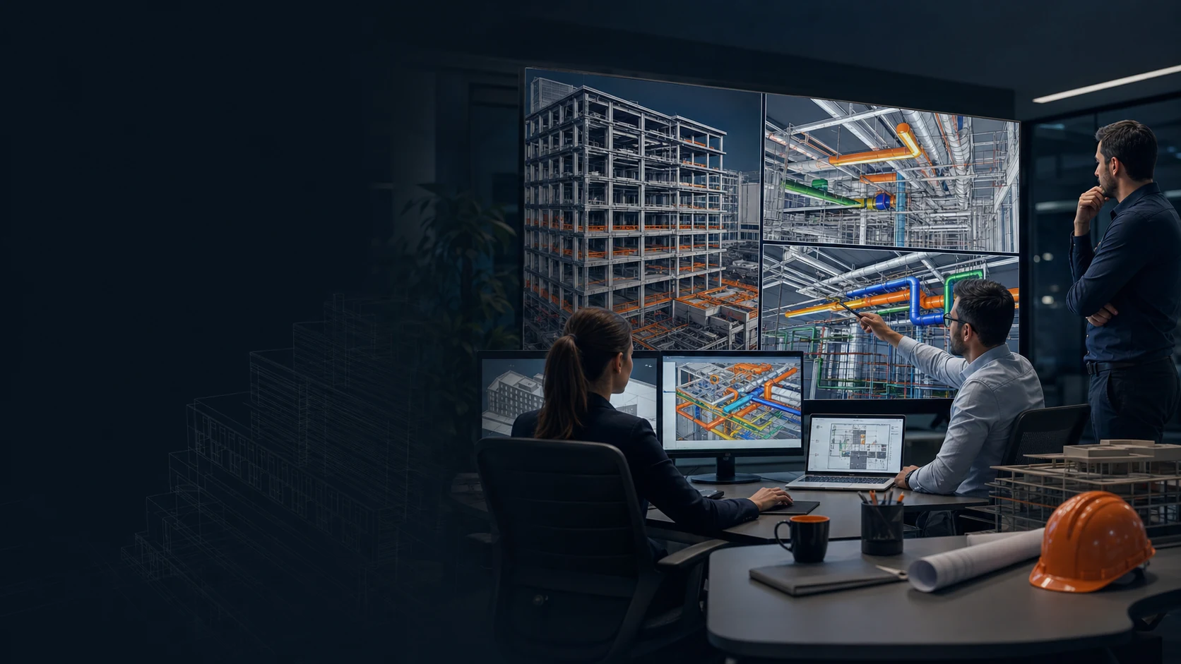 Viraya BIM team coordinating structural, architectural and building-services models