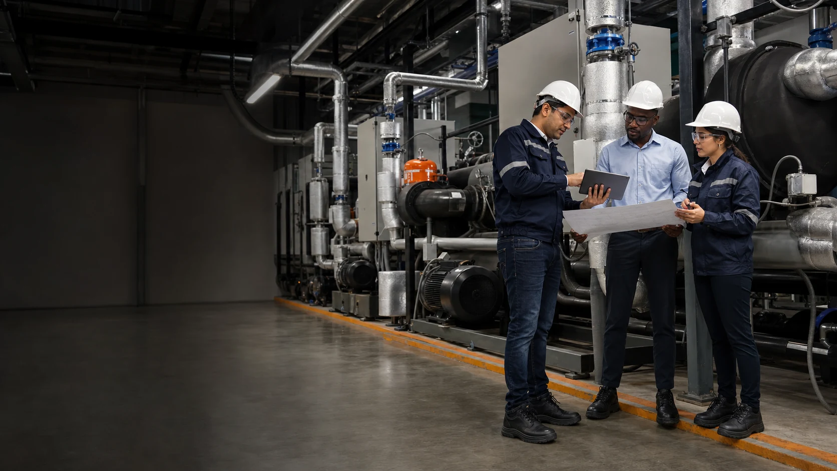 Viraya engineers coordinating a central HVAC plant
