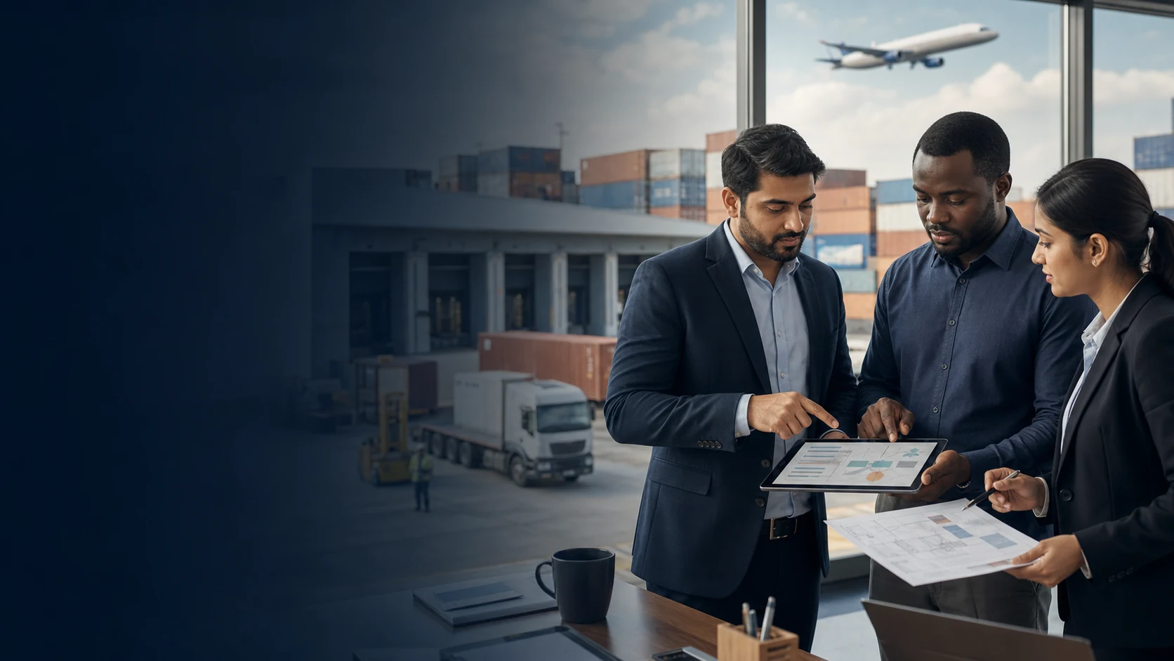 Viraya logistics team reviewing cargo details and multimodal route options