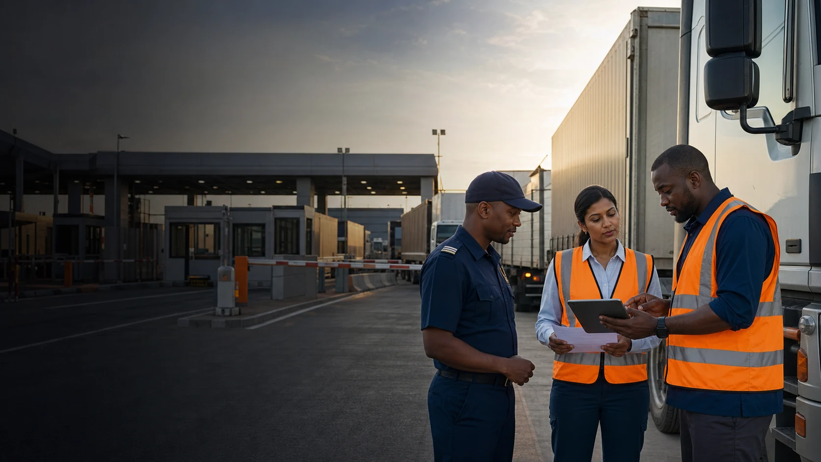 Viraya professionals coordinating freight at an international border terminal