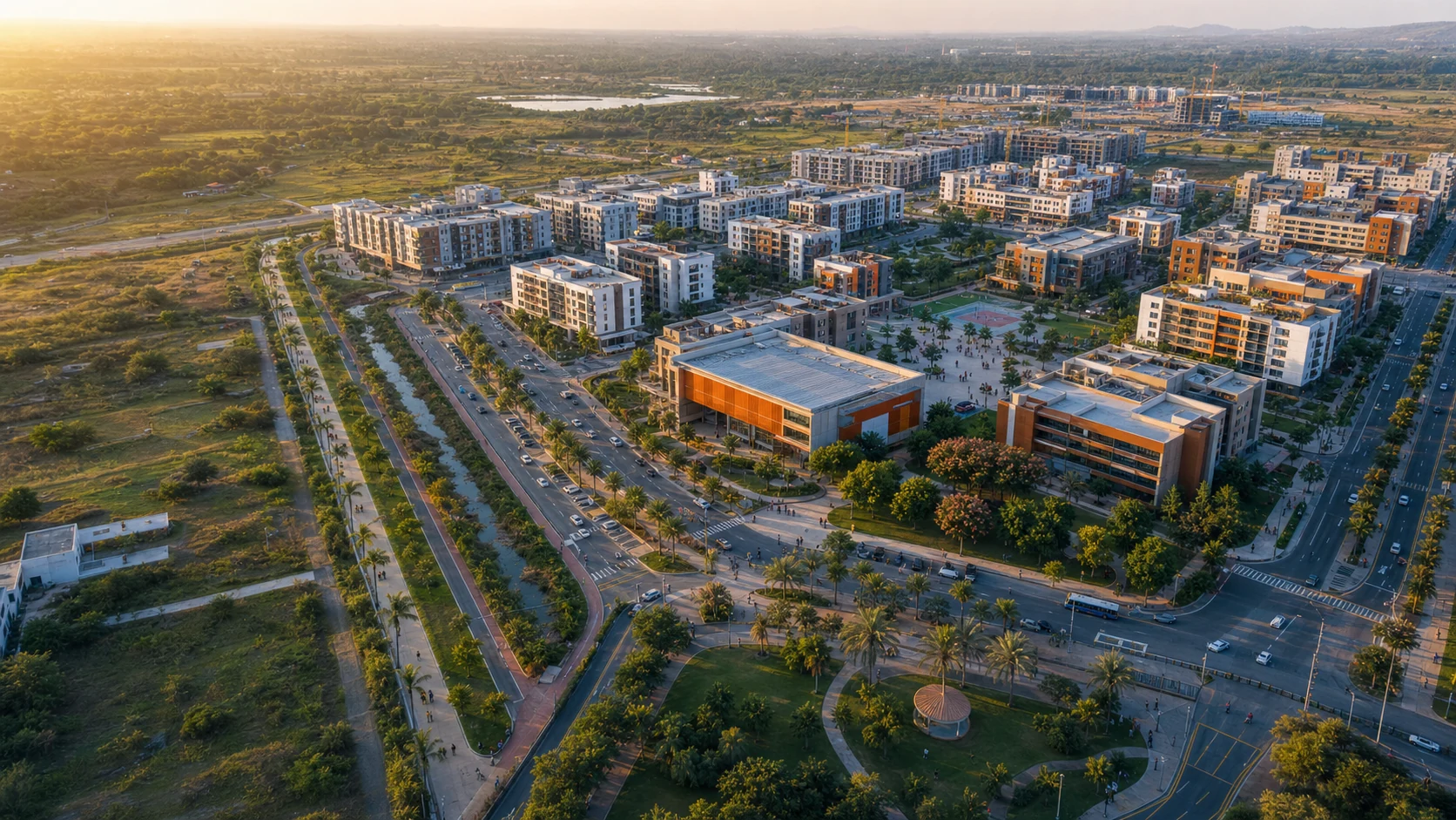 Connected mixed-use district with integrated infrastructure and public realm